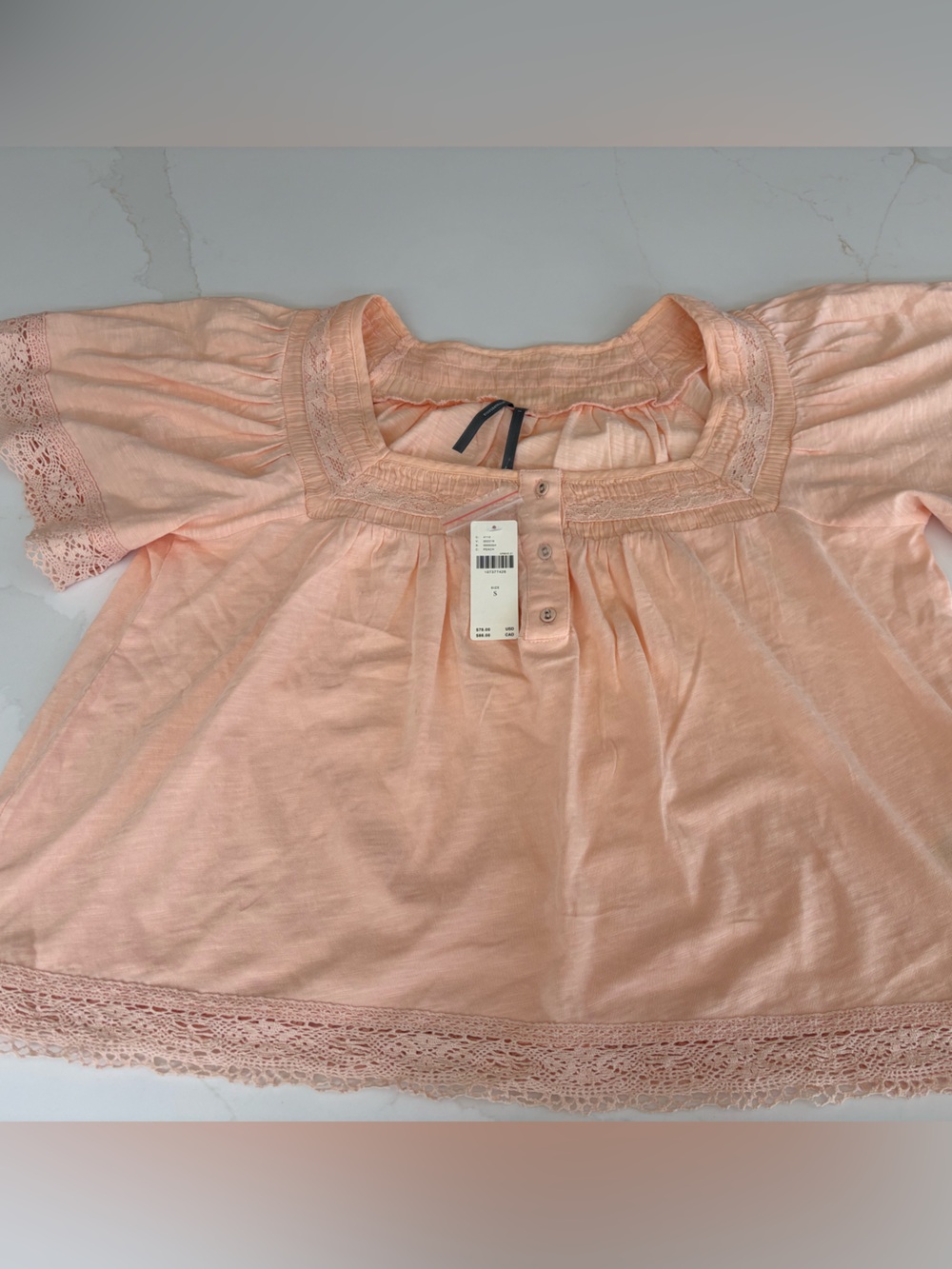 Anthropologie Lace-Trim Peasant Top - Women NWT - small - peach parfait - Picture 4 of 9